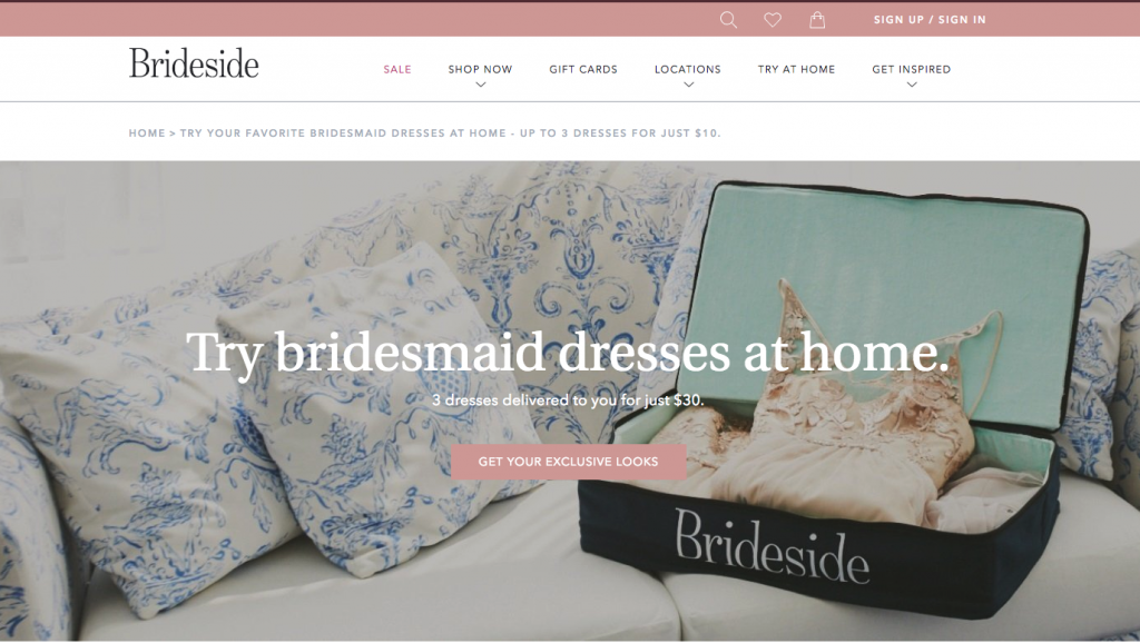 Brideside bridesmaid dress store shopping page