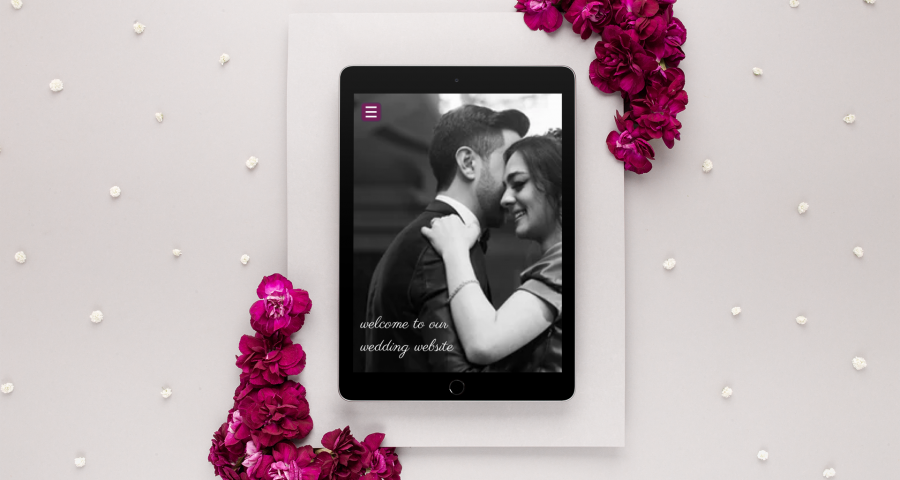 ipad displaying wedding website created by RSVPify's wedding website builder