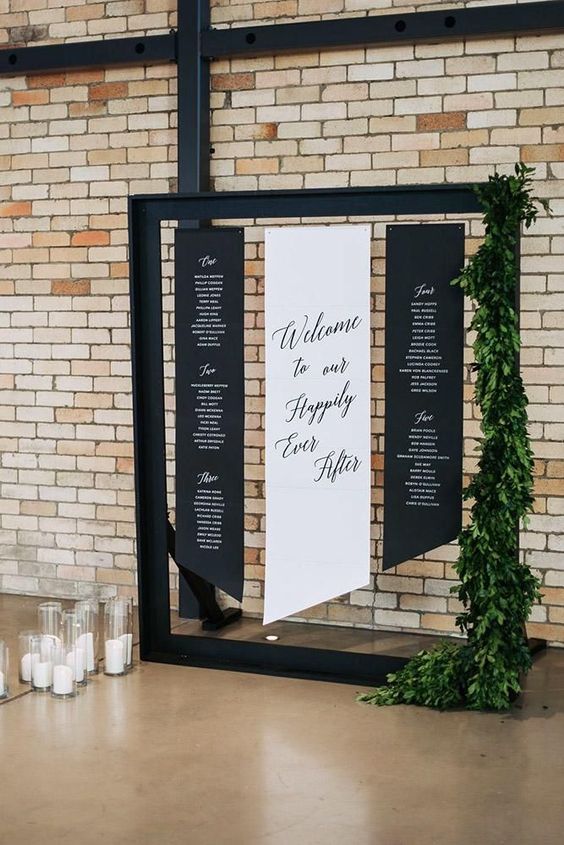 'welcome to our happily ever after' wedding banner seating chart