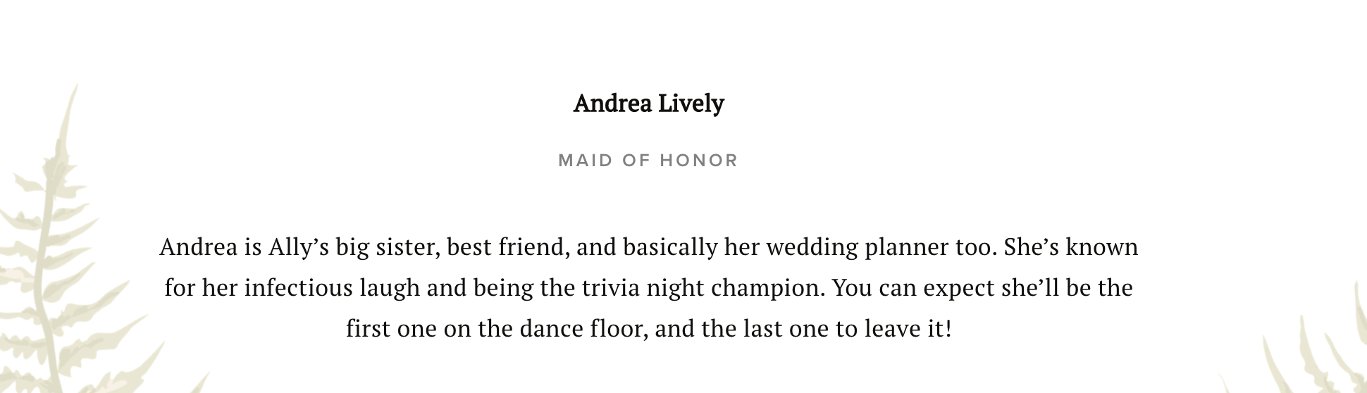 Example of maid of honor wedding party bio