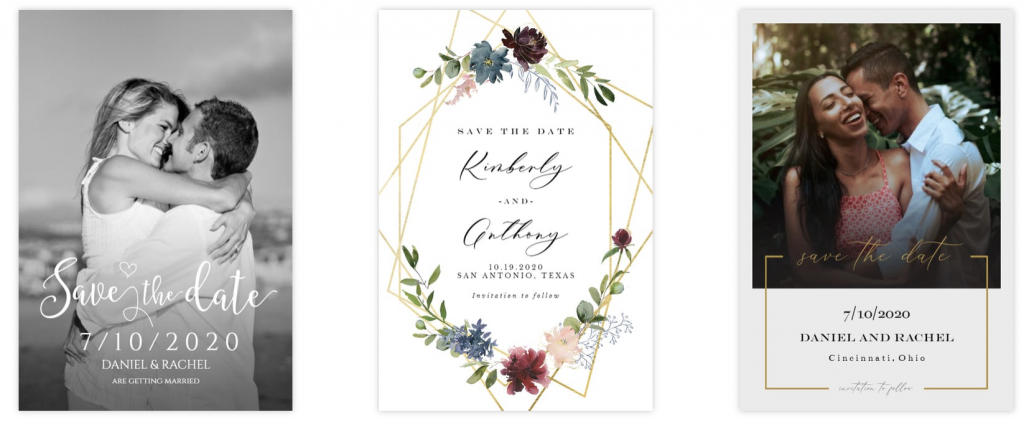 3 examples of wedding save the date templates from Greetings Island