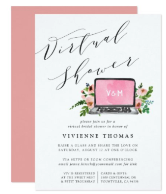 Virtual Shower calligraphy invitation with watercolor laptop.