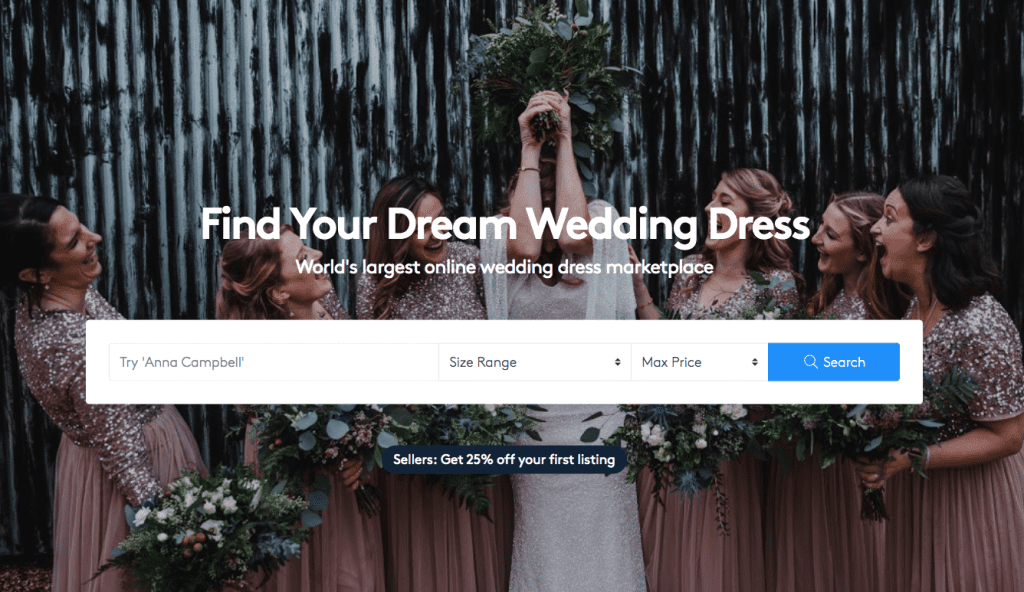 "find your dream wedding dress" world's largest online wedding dress marketplace.