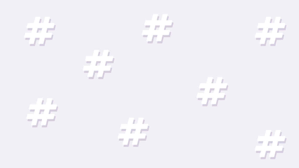 light purple image with scattered hashtags