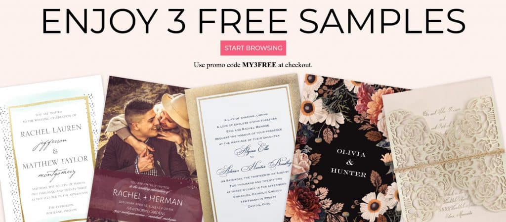 Enjoy 3 free samples from Invitations by Dawn