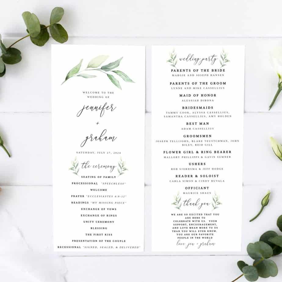 wedding program examples