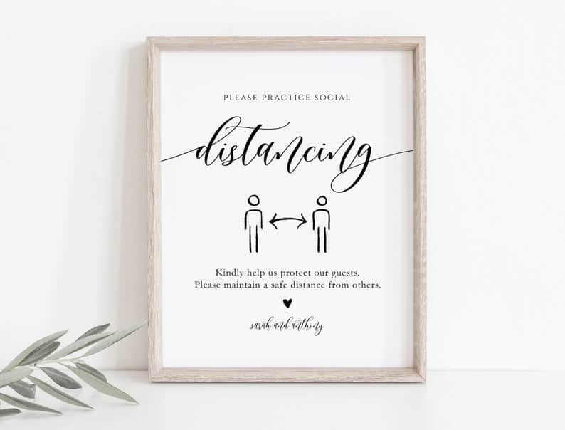 "please practice social distancing" printable wedding sign. 
