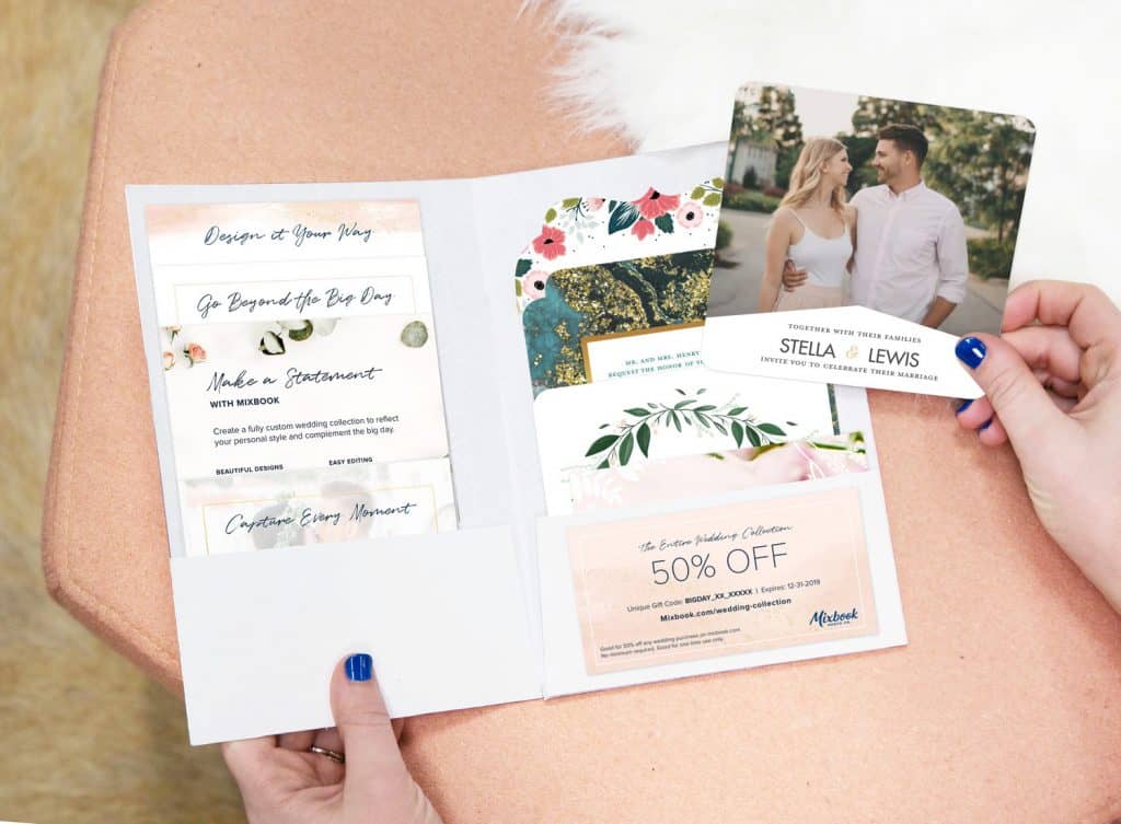 Mixbook wedding stationary kit example with 50% off discount code included.