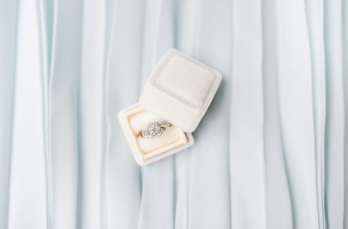 Engagement ring in white velvet box