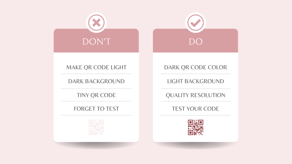 Graphic showing tips for creating your QR code 