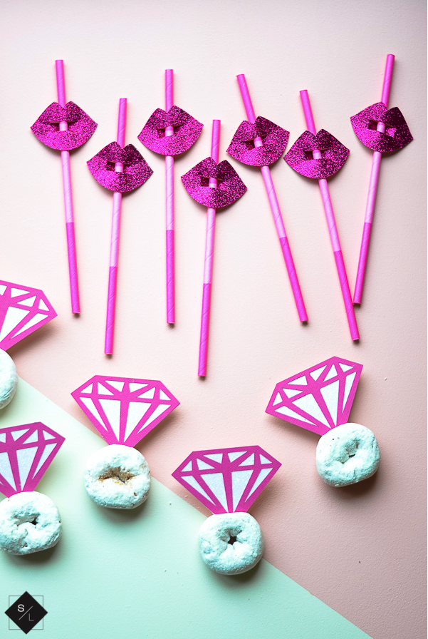 Bachelorette confetti idea for donut rings and lip straw toppers