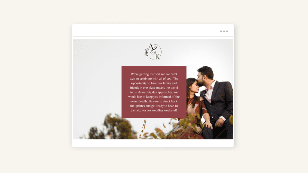 Destination wedding website welcome message wording example