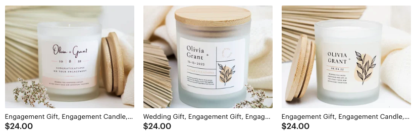 Custom engagement gift candles from Wisdom House