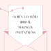envelope with paper displaying text "when to send bridal shower invitations"