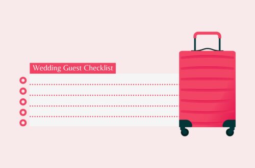 Illustration of a suitcase with a Wedding Guest Packing List