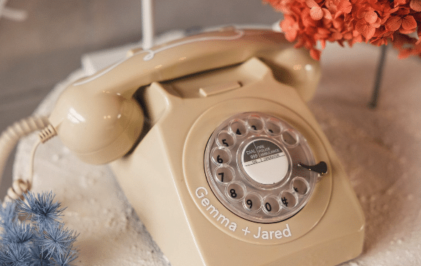 Audio wedding guest book with vintage telephone from At The Beep Co https://www.atthebeep.co/